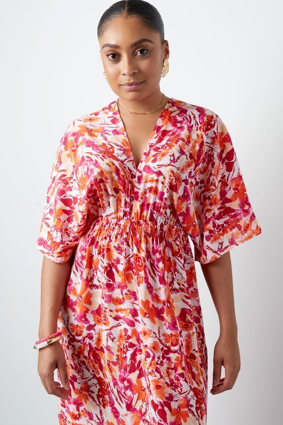 Robe cintrée fleurs - orange/rose Image6